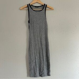 🦋 Poetry Grey Ribbed Midi Dress Lightweight Neutral Small Stretch